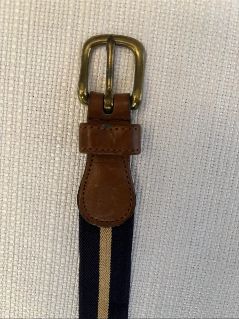 COACH Navy Blue & Beige Strip Women Size 30 Cotton & Leather Surcingle Belt 75cm